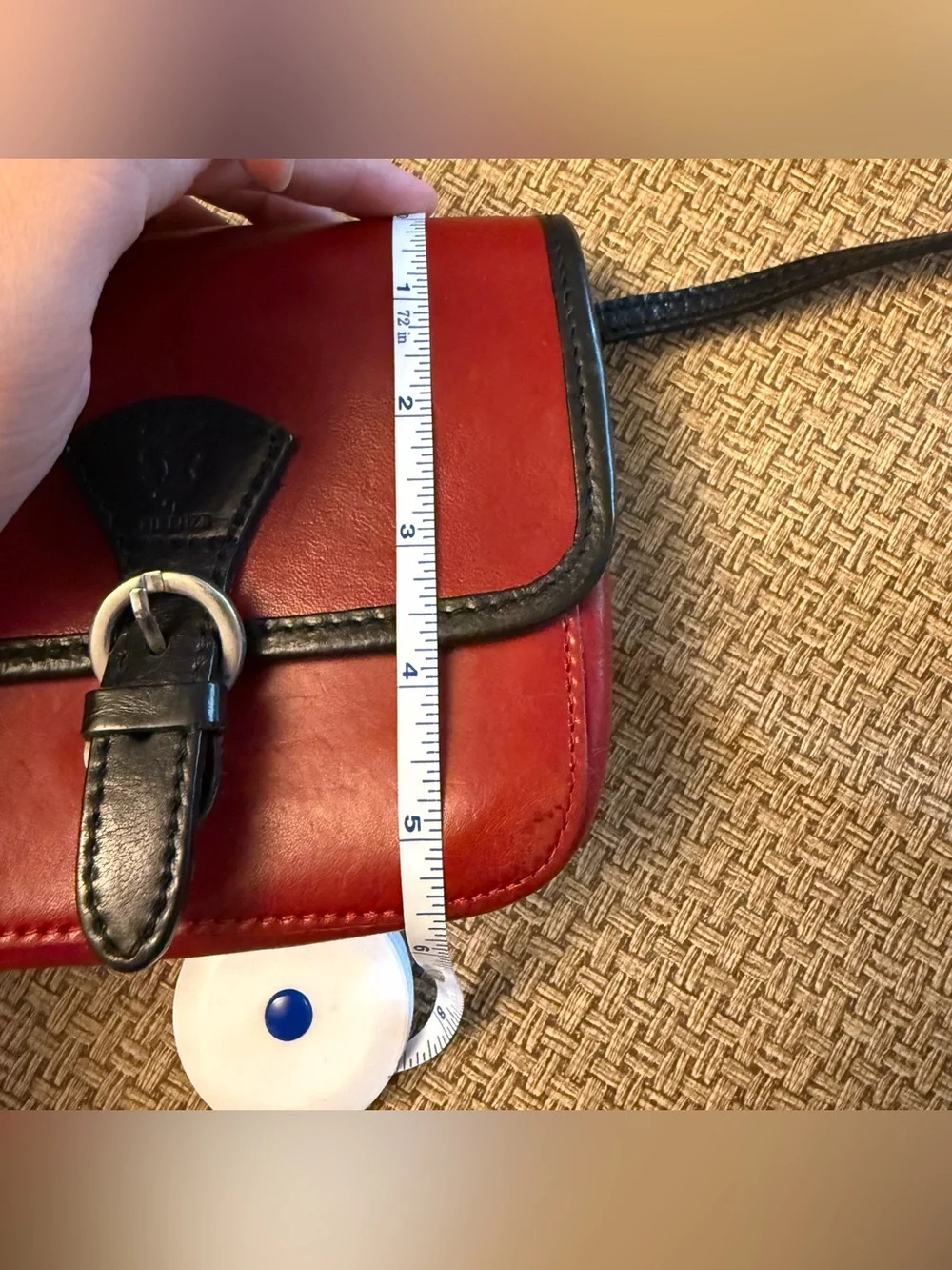 Vintage Firenze Italian Leather Crossbody Bag Red Black Fleur De Lis